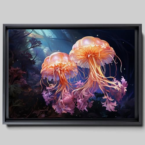 Illuminated Beauty, Modern Glowing Jellyfish Canvas Wall