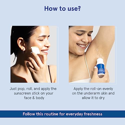 Image of Be Bodywise Spf 50 Sunscreen Stick With Pa+++ (13G) & 4% Aha Bha Underarm Roll On (50Ml), With Vit E, Centella, Alpha Arbutin, Reduces Body Odor, Pigmentation, Tan & Sunburns - All