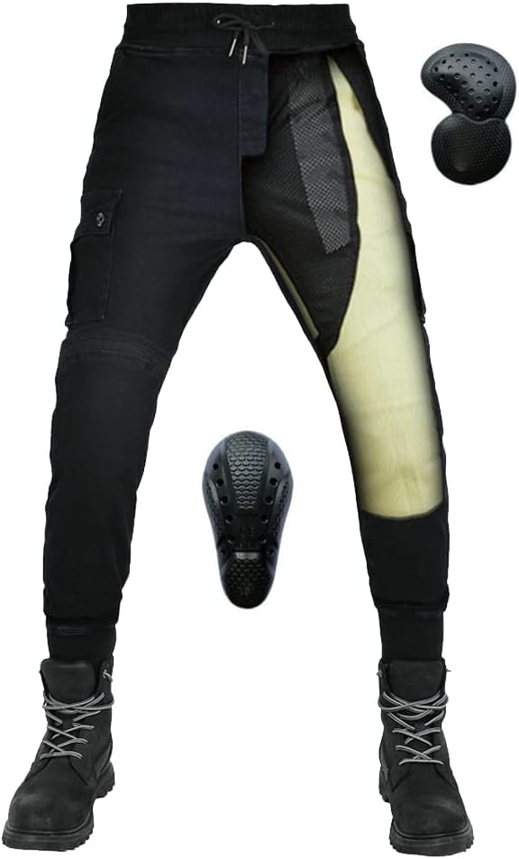 Men Motorcycle Riding Pants Aramid Reinforced for Motocross Racing Motorbike Cycling with 4 X Upgrade CE Armor Knee Hip Pads