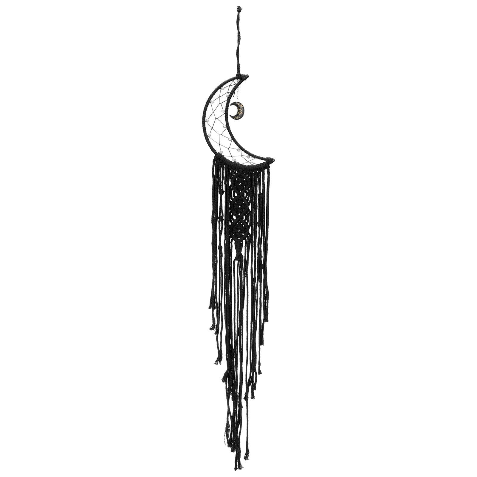 Wind Chime Moon Cotton Rope Dream Catcher, Nordic Style Dreamcatcher Lace Woven Wall Hanging Windchime(Nero)