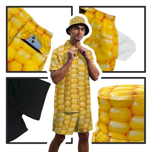 Men's Hawaiian Shirt and Shorts Set 2 Piece Beach Outfits with Bucket Hats for Beach Days and Summer Vibes4