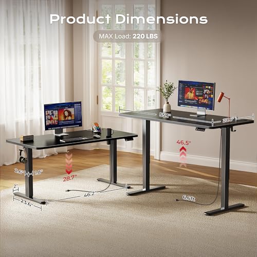 Image of Huuger Electric Standing Desk with Power Outlets and USB-C Port, 55 X 24 Inch Height Adjustable Desk, Sit Stand Desk for Home Office, Computer & Gaming Desk with 4 Presets, Stable Steel Frame, Black