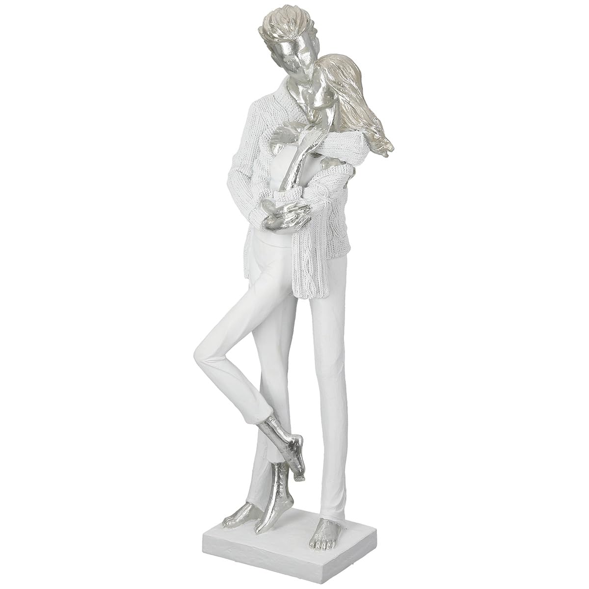 GILDE Escultura de Resina Blanca Mate metálica, par, 46 cm de Alto, 15 cm de Ancho, 13 cm de Profundidad