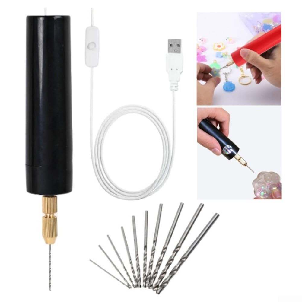 Set di trapano elettrico con 13 punte, mandrino da 0,7-1,2 mm, per resina, gioielli, legno, metallo, argilla, progetti fai da te, strumento di lucidatura portatile compatto (nero)
