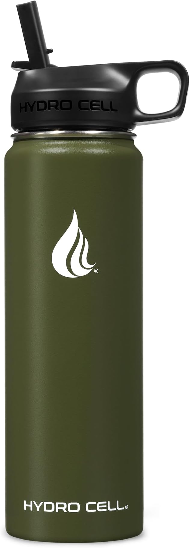 HYDRO CELL Stainless Steel Water Bottle w/Straw & Wide Mouth Lids (40oz 32oz 24oz 18oz) - Keeps Liquids Hot or Cold with Double Wall Vacuum Insulated Sweat Proof Sport Design (Army 24 oz)