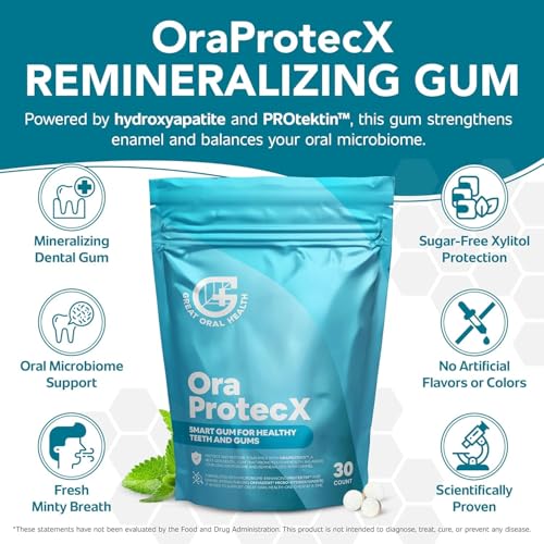 OraProtecX Remineralizing Gum Hydroxyapatite Gum for Bad Breath, Mineralizing Teeth & Dental Health with Protektin & Xylitol Anti Cavity Protection, Aspartame & Sugar Free, Natural Mint Flavor, 30 ct. - image 4