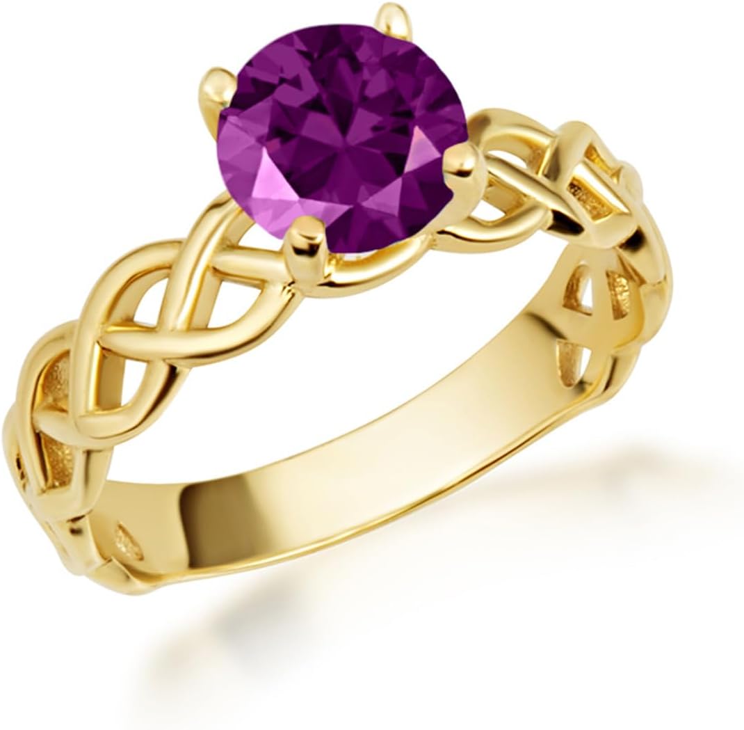 10K Gold Genuine Round Gemstone Trinity Knot Claddagh Ring Available In Yellow/Rose/White with Multiple RingSize