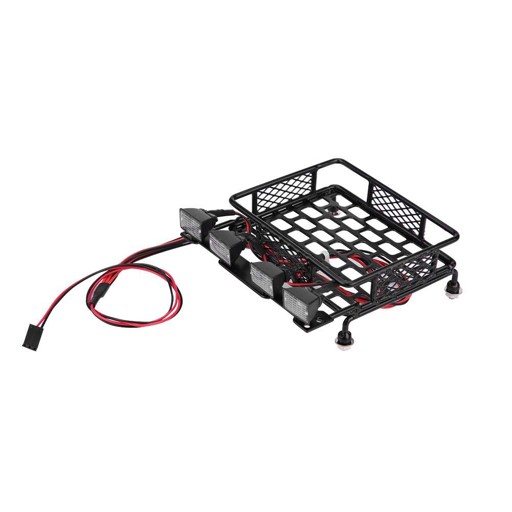 RC Roof Rack Luggage Carrier With LED Lights - For Axial SCX10 1/10 RC Crawler Car (4 White Lights)