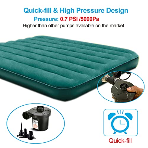 Electric Air Pump, Portable Quick-Fill Air Mattress Pumps for Inflatable Cushions with 3 Nozzles, 110V AC/12V DC, Inflator/Deflator for Outdoor Camping, Air Sofa, Boats, Pool Toys, Pool Floats, Airbed