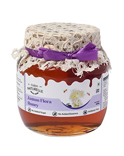Image of Farm Naturelle Jamun Flower Wild Forest Honey 400g Extra |100% Pure Honey| Raw & Unfiltered|Unprocessed|Lab Tested Honey In Glass Jar with Extra Spoon