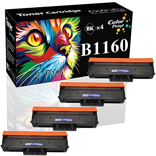 (4-Pack, Black) ColorPrint Compatible 1160 Toner Cartridge Replacement for Dell B1160W 1160 331-7335 YK1PM HF44N HF442 Work with B1160 B1163w B1165nfw Printer