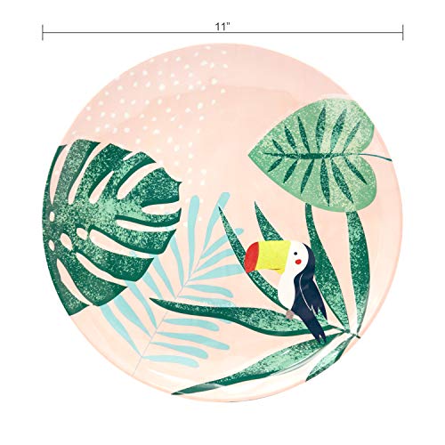 Image of Zak Designs Dinnerware Sets for Indoors and Outdoors, 12 Pieces Melamine Plastic Plate and Bowls for Dinnertime with Family (Summer Prints Pink Tropics)