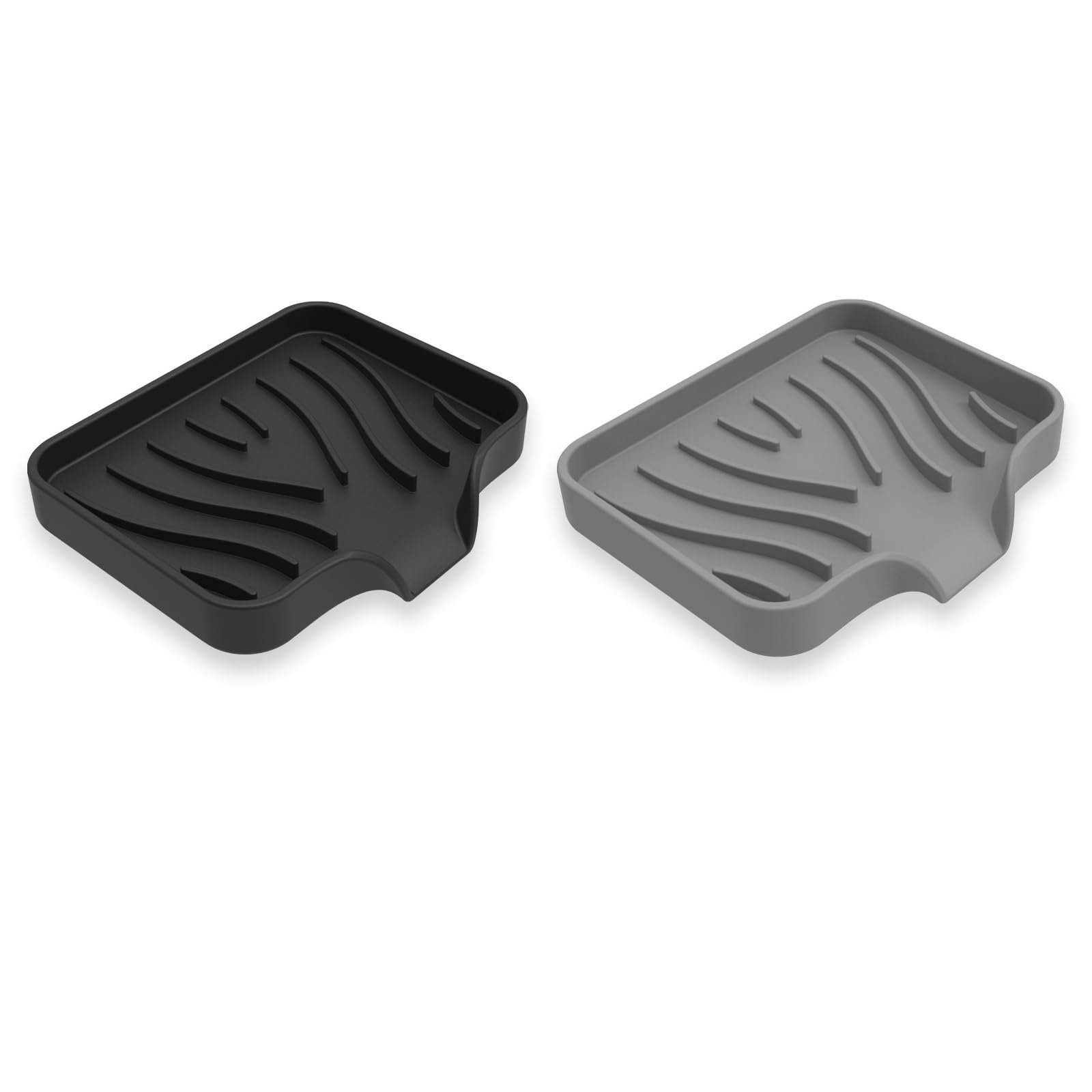 Silicone Soap Dish 2-Pack Black Gray- Fast-Draining Bathroom Sink Organizer Non-Slip Shower Soap Tray with Drainage Durable Silicone