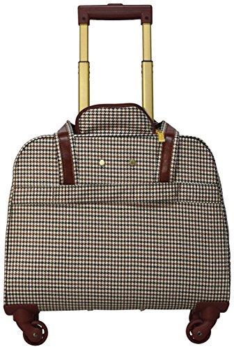 Nicole Miller New York Designer 17 Inch Carry On - Weekender Overnight Business Travel Luggage - Lightweight 4- Spinner Wheels Suitcase - Briefcase Rolling Bag for Women (Taylor Brown Plaid)