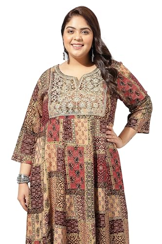 Image of MIRCHI FASHION Women Cotton Regular Plus Size Embroidered Printed Anarkali Kurti