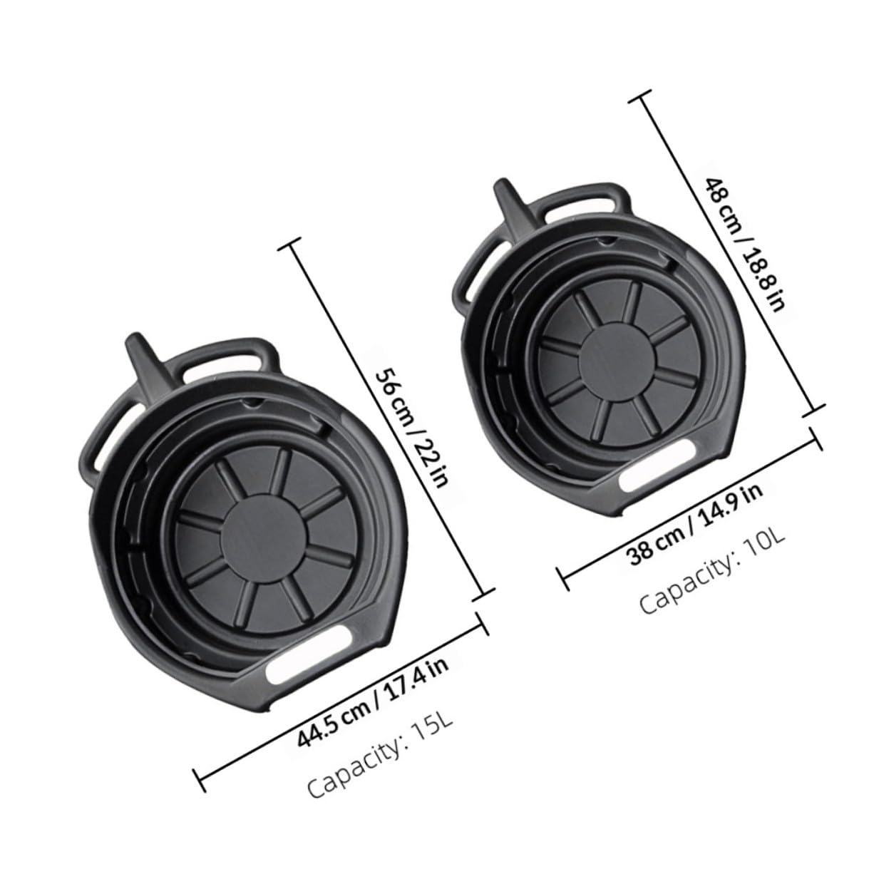NUOBESTY Bandejas de Drenaje para Aceite de Motor 10l y 15l, Set 2 Piezas de PE Resistente para Automóviles, Recogedor para Mantenimiento y Cambio de Aceite, Fácil Limpieza y Uso en Taller