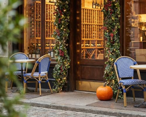 Image of PURPLE LEAF Outdoor Bistro Dining Chairs Set of 4, Bamboo Finish, Blue