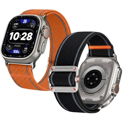 Image of Fullmosa 2-Pack Nylon Strap for Apple Watch 49(Ultra3 /2 /1) 46 45 44 42mm | Adjustable Breathable Stretch Sport Bands for iWatch SE3 /2 /1 Series 11 /10 /9 /8 /7 /6 /5 /4 /3 /2 /1, Suitable for Men Women