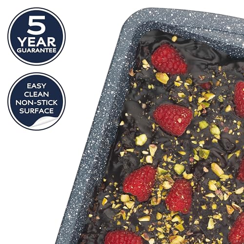 Russell Hobbs COMBO-5444 Square Baking Pan Roaster Tray Set of 2, Non-Stick, Carbon Steel Oven Tins, BPA/PFOA Free, For Brownies, Batch Cooking, Roasting, Nightfall Stone Collection, Blue Marble, 26cm - Image 4