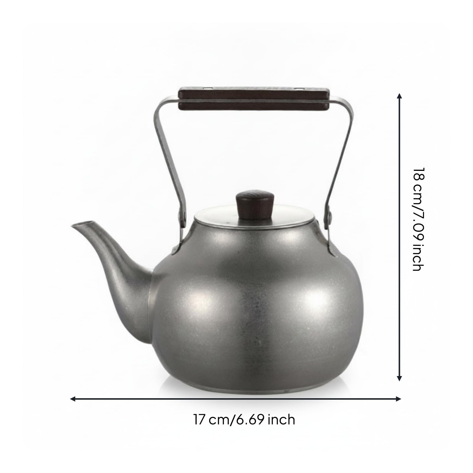 Tetera de Acero Inoxidable 304 con Curvo, Gris, Gris, Tetera Retro Sin Filtro De Té