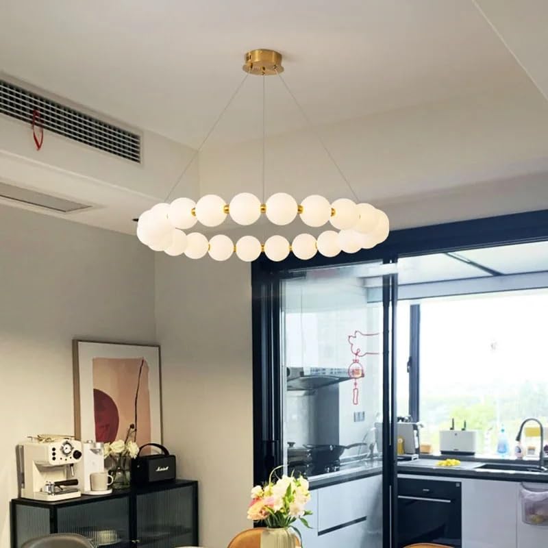 Lampadario a soffitto a LED ad anello tondo nordico in acrilico dorato for sala da pranzo, soggiorno, tavolo centrale, camera letto, illuminazione a sospensione ,Plafoniere da soffitto(Dimmable,B-D42 cm)
