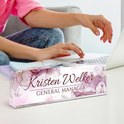 Image of Name Plate for Desk, Desk Name Plate Personalized, Office Decor for Women Men, Acrylic Desktop Accessories, Office Gifts for Boss Nurse Teacher Coworker, Employee Appreciation Gift (Purple Coast)