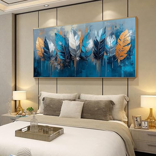 Toile plume bleue 60x120 cm pour habiller un grand mur vide et illuminer une pièce sombre