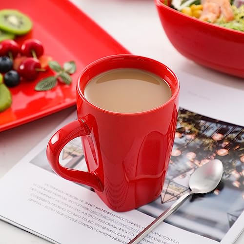 Vancasso Soho Stoneware Dinnerware Sets,16 Pieces Red Square Dinner Set Service For 4,Plates And Bowls Set,Serving Plates With Dinner Plate,Dessert Plate,Bowl And Mug - Red #TOP6