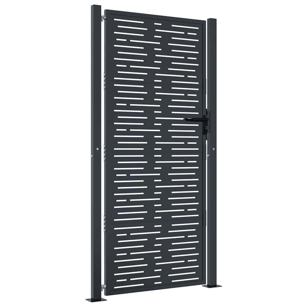 Vidaxl Charcoal Garden Gate, Driveway Gate For Terrace Balcony Yard, Fence Gate With Lock And Handle, Fence Panel, 100X175 Cm Anthracite Steel Square Design