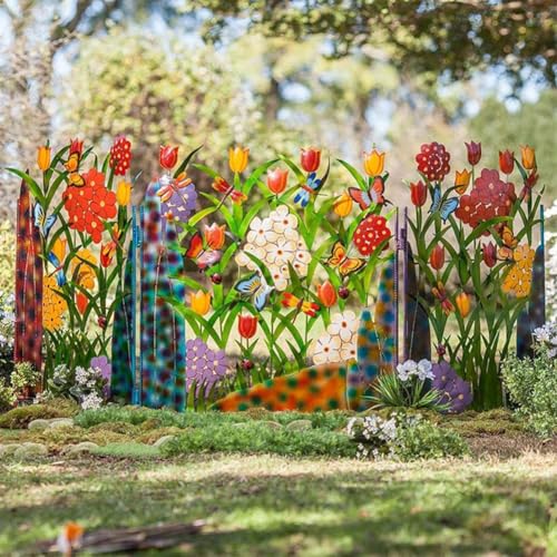 BildeeMait Valla de jardín de flores de mariposa de metal para arte, resistente a la intemperie, decoración al aire libre, patio, césped, moderno adorno de paisaje a prueba de óxido