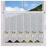 DSD Design-Studio Drechsler Bestickter Scheibenhänger Blaumeise auf Kirschblütenzweig Feenhaus-Scheibengardine Plauener Spitze 55 x 160 cm