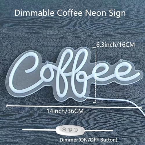 Image of Coffee Neon Sign,Dimmable Coffee Bar Light up Sign,Arylic Neon Lights for Coffee Bar Accessories,Coffee Bar Signs for Coffee Station Wall Decor Art Decor,5V USB Powered,14x6.3In(white)