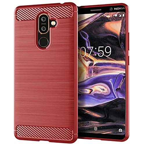 Cover Nokia 7 Plus,Nokia 7 Plus Cover [Fibra di Carbonio Gel di silice& Anti-graffio] [Mano Antiscivolo]- Massima Protezione da Cadute e Urti, Custodia Nokia 7 Plus