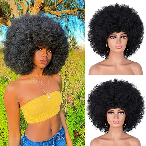 Annisoul Afro Wigs For Black Women Short Curly Afro Kinky Wig 70S Bouncy Huge Fluffy Puff Wigs Premium Synthetic For Cosplay And Daily #TOP3