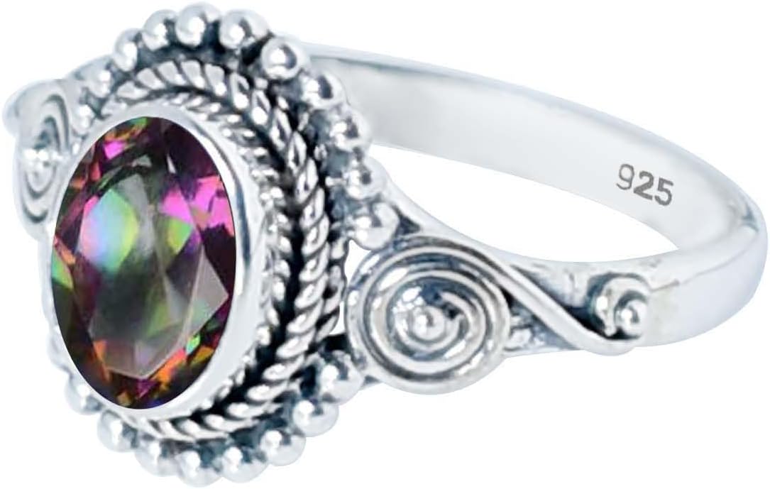 925 Sterling Silver Statement Ring Multicolor Mystic Topaz Oval Gemstone Ring For Women Birthday Gift Jewelry Mystic Topaz Ring Handmade Ring By GEMS VIBES