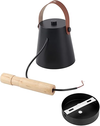 Lámpara de pared de hierro + madera + piel sintética, aplique con sensor de brillo a pilas, lámpara de pared industrial, lámparas rústicas (negro)