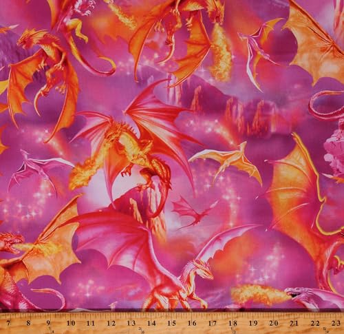 Timeless Treasures MICHAEL-CD2999-PINK Cotton Dragons Majesty Dragon Spirit Mythical Creatures Fantasy Kids Pink Cotton Fabric Print cover