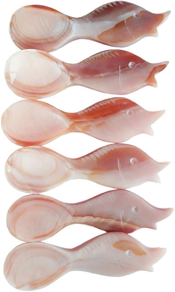 DUEBEL Sturgeon Shape Caviar Spoon, 8.5 cm x 2.5 cm Mother of Pearl Egg Spoon, Set of 6