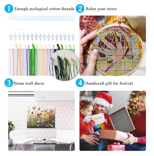 Mjhrcll X10923 Flower Stamped Cross Stitch Kits, Diy Colorful Flowers Cross Stitch Ornament Kits For Adults Beginners thumb #6