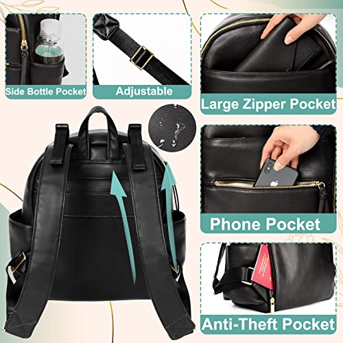 Mominside Small Diaper Bag Backpack, Mini Baby Diaper Bag With 11 Pockets, Leather Travel Baby Bag For Baby Girls, Diaper Bag Organizers, 2 Insulated Pockets, Stroller Straps, Baby Registry (Black) #TOP4
