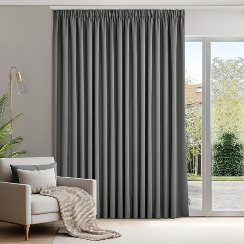 Deconovo Blackout Curtains, Room Divider Pencil Pleat Window Panel, Thermal Insulated Tape Top Curtains for Living Room, W110 x l69 Inch, Light Grey, 1 Panel