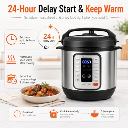 Image of KINGBULL 6QT Electric Pressure Cooker - 12-in-1 Multi Cooker, One-Touch Programs for Rice, Soup, Meat, Steam, Yogurt, Slow Cook, Keep Warm & Delay Start