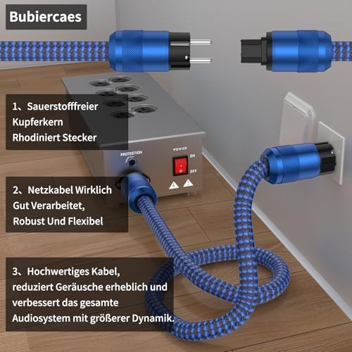 Cable de alimentación HiFi C15 Schuko de 1m para amplificador y subwoofer 5