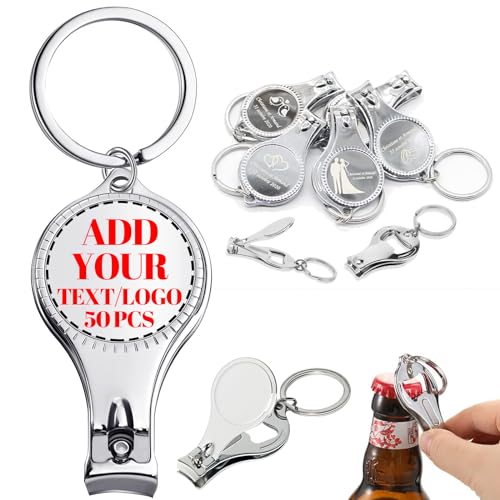 50 Piezas Personalizado Llavero Abrebotellas, Abridor De Botellas De Llavero De Cortaúñas Personalizado, abrebotellas personalizado para cortaúñas con texto de logotipo, Regalos de Fiesta para Bodas