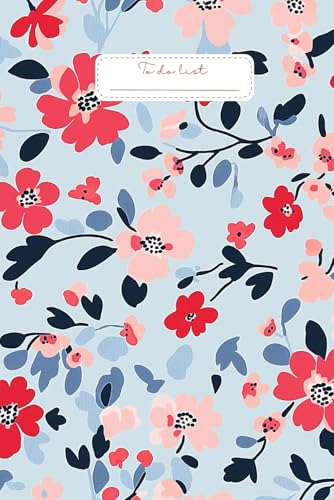 Floral Charm To Do List: A playful and vibrant to do list notebook featuring red, pink, and navy blue floral patterns on a light