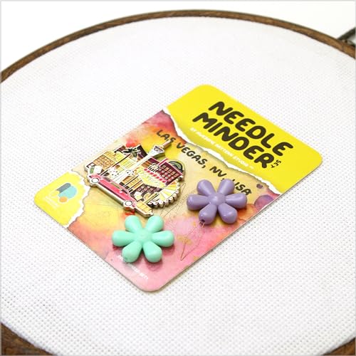 Image of Awesome Pattern Studio Needle Minder Set - Las Vegas Magnetic Needle Minder + 2 Needle Threaders. Enamel Pin for Cross Stitch, Embroidery and Craft