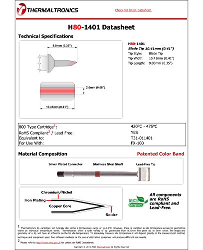 Image of Thermaltronics H80-1401 Blade Tip 10.41mm (0.41in) interchangeable for Hakko T31-011401