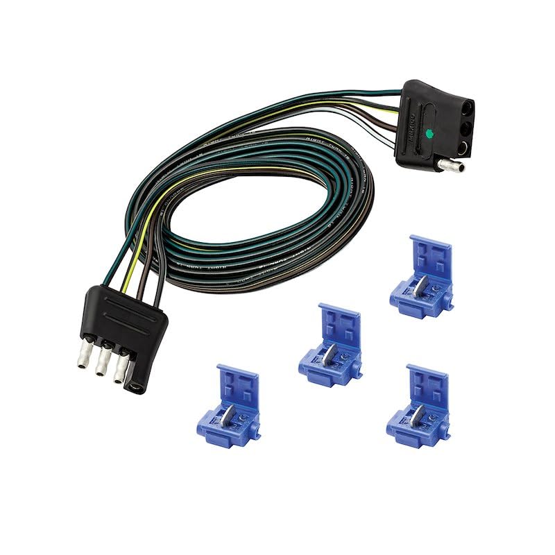 Trailer Wiring Connector Vehicle Side To Trailer Side 4-Way Flat to 4-Way Flat 60 Inch Lead Wire Length Includes 4 Wire Taps