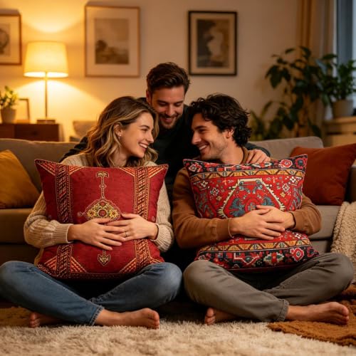 Housse de coussin ethnique rétro et bohème multicolore pour le salon - 7