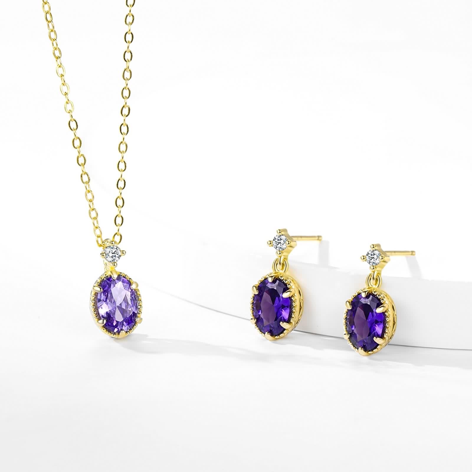 Set di gioielli in oro, orecchini e collana, in argento Sterling 925, con ciondolo ovale di zucchero, con zirconi da donna